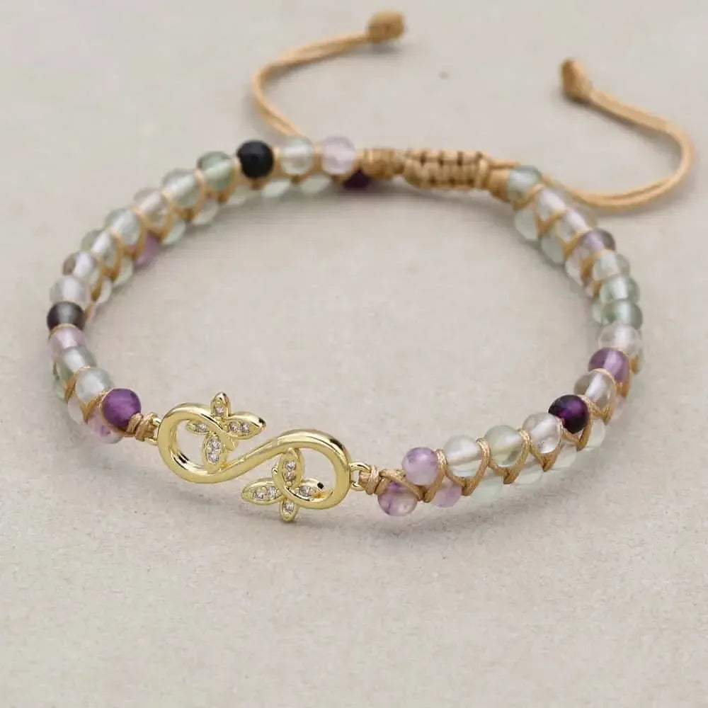 Bracelet en fluorite montrant le symbole du mauvais œil