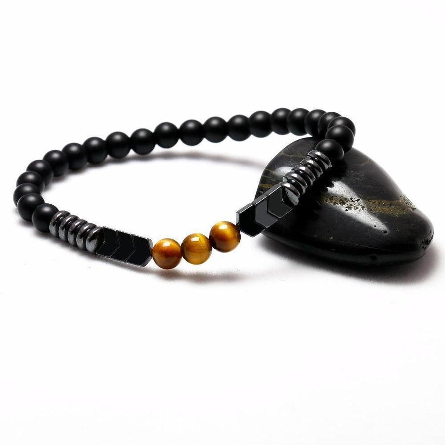 Bracelet en onyx mat, œil de tigre et hématite