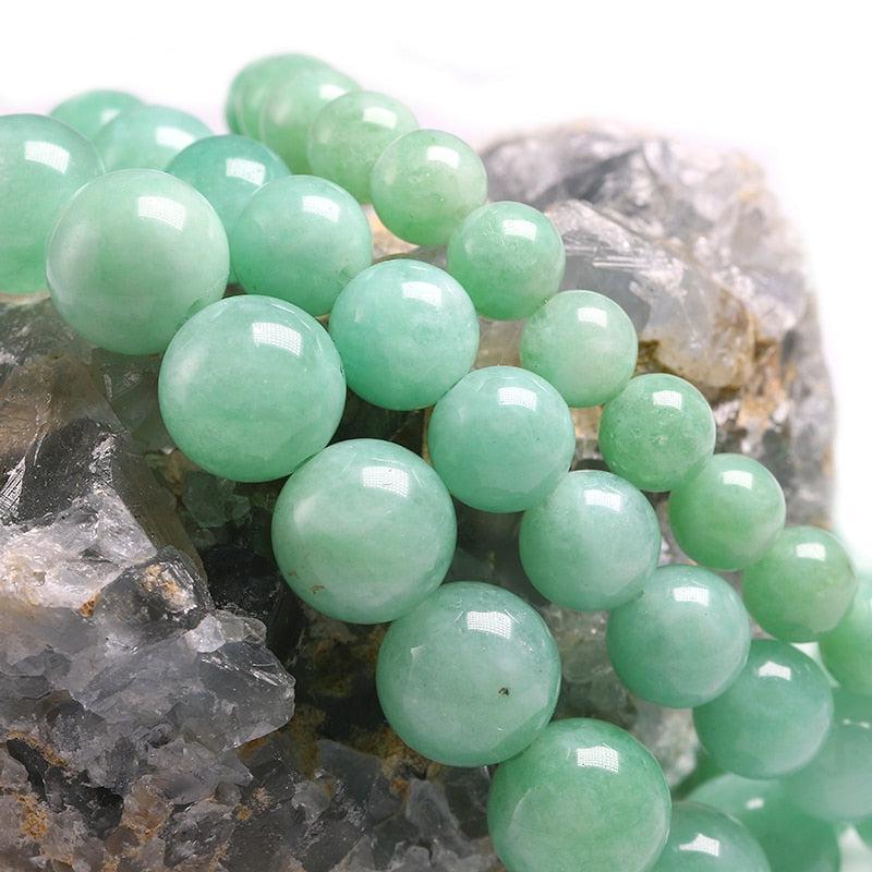 Bracelet en jade vert avec perles rondes polies