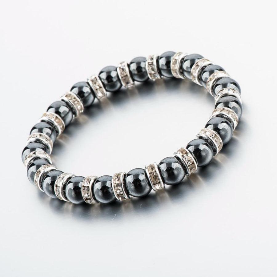 Bracelet en hématite et cristal avec reflets lumineux