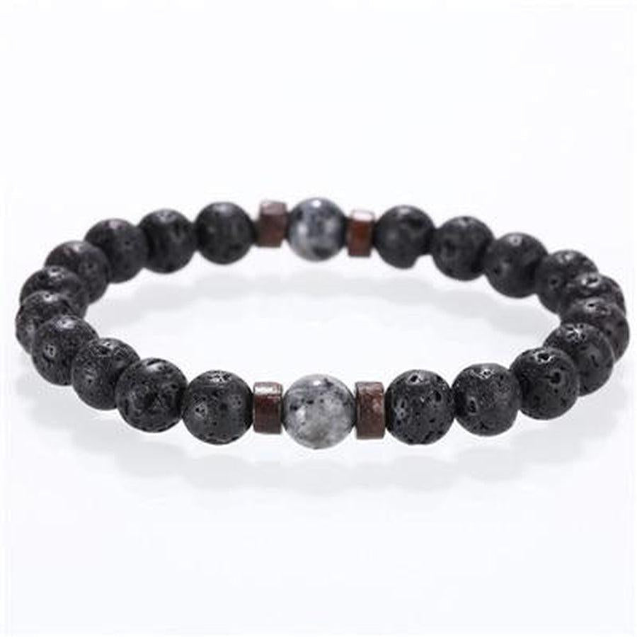 Bracelet en bois avec perles de lave et pierre de lune