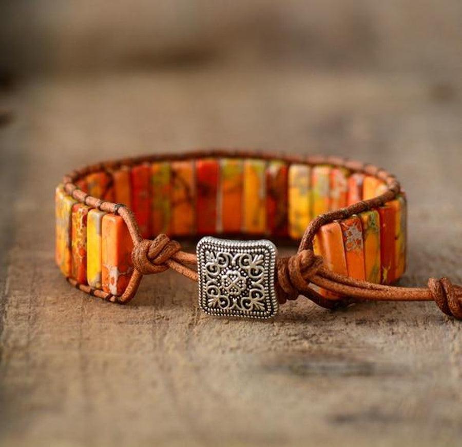 Bracelet en jaspe sur cuir, vue de côté
