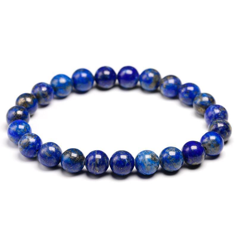 Vue latérale du bracelet en Lapis Lazuli sur fond blanc