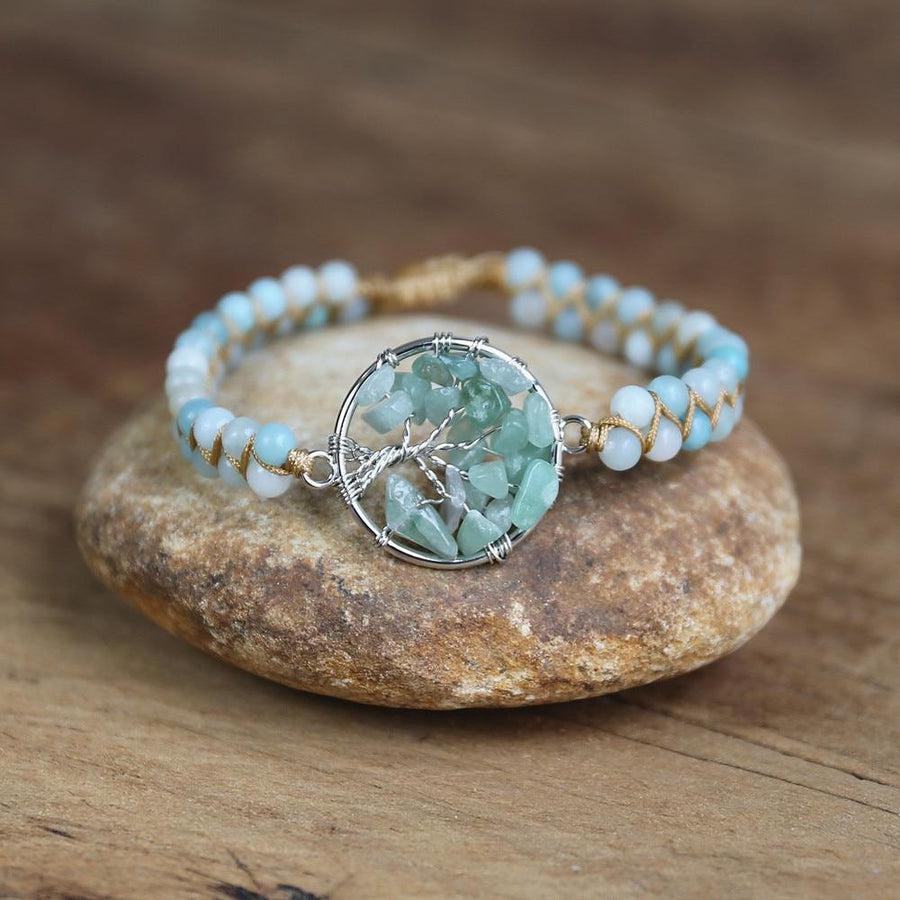 Vue d'ensemble du bracelet en amazonite et arbre de vie