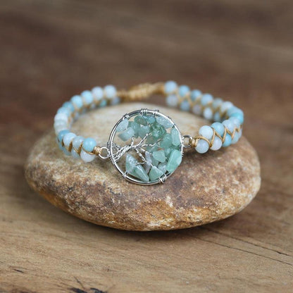 Vue d'ensemble du bracelet en amazonite et arbre de vie