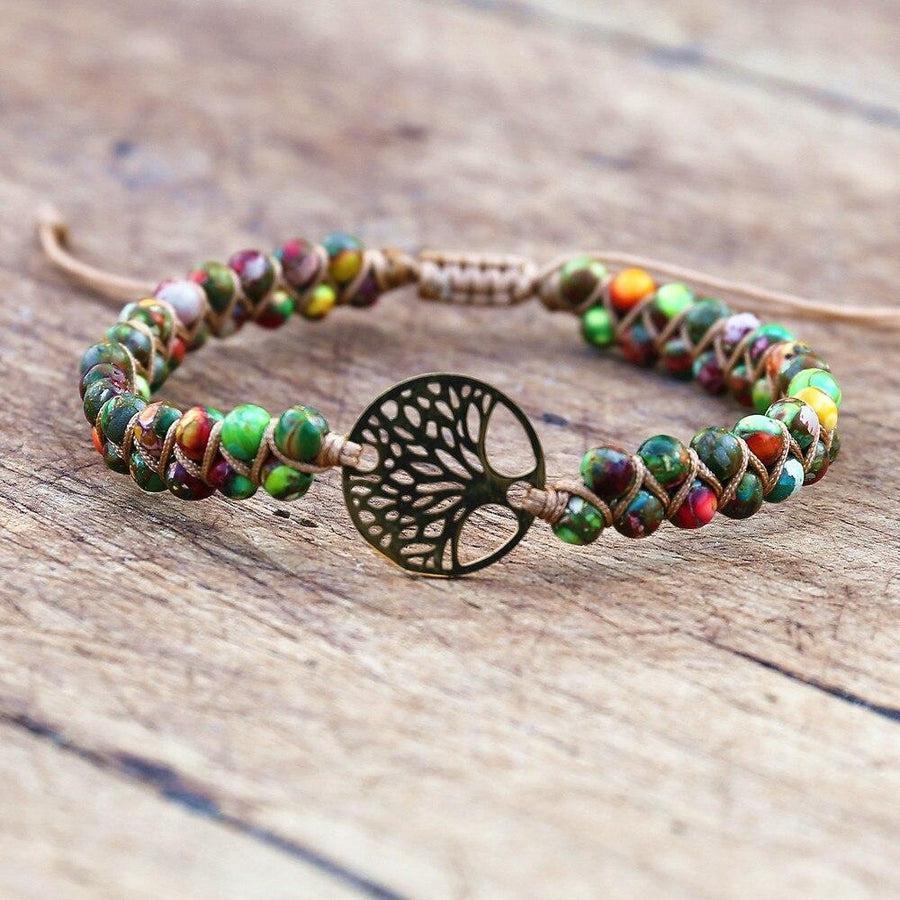 Bracelet Shamballa en jaspe impérial avec arbre de vie