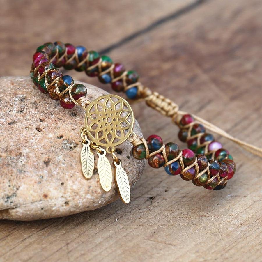 Perles d'agate uniques sur bracelet tressé brun