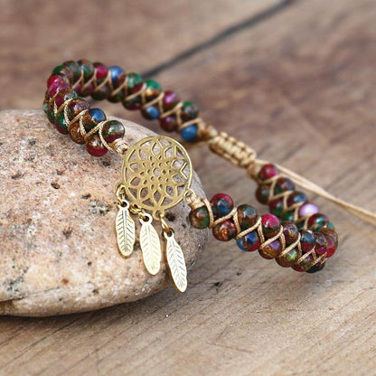 Perles d'agate uniques sur bracelet tressé brun