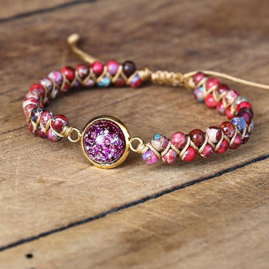 Détail du nœud coulissant du bracelet Shamballa