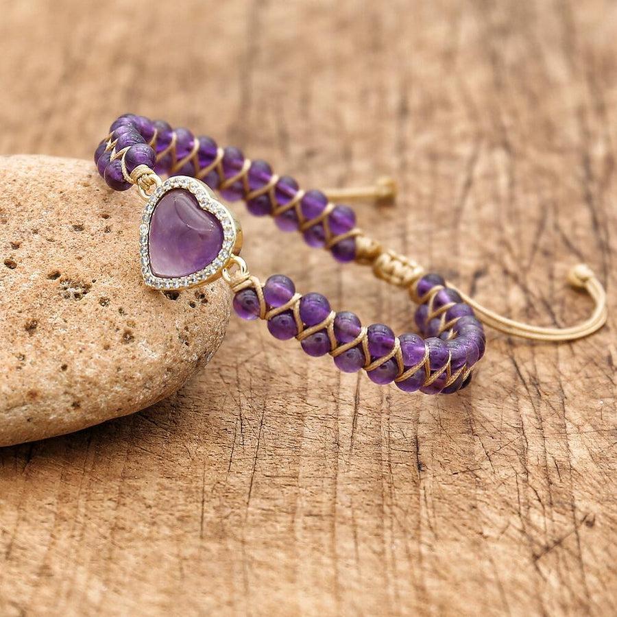 Bracelet Shamballa avec améthystes et cœur en strass