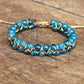 Gros plan sur les perles bleues du bracelet Shamballa