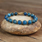 Bracelet Shamballa en apatite bleue sur cordon noué brun