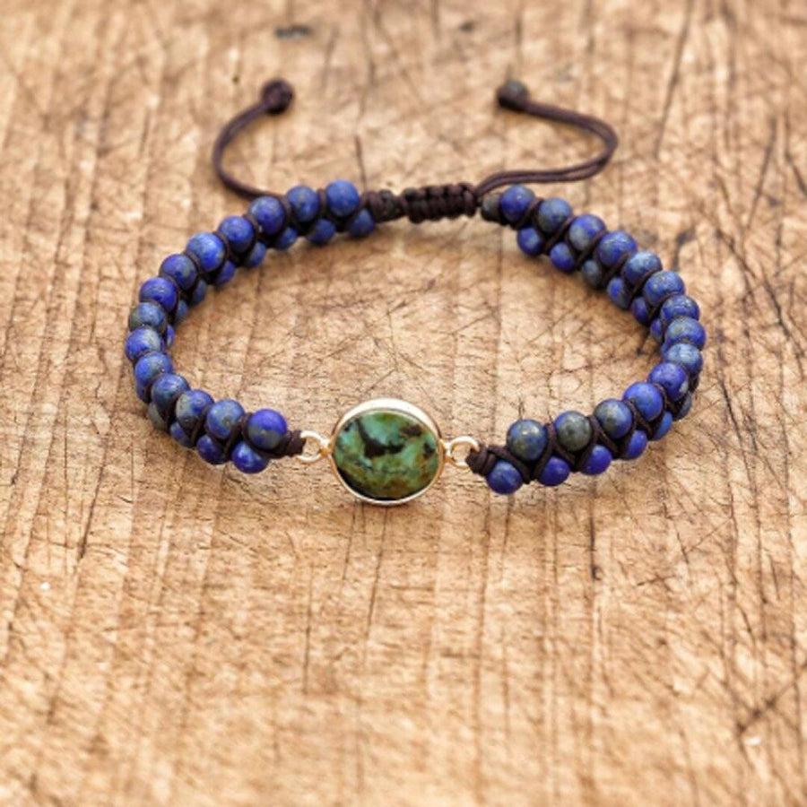 Bracelet Shamballa en Lapis Lazuli et Jaspe africain sur fond blanc