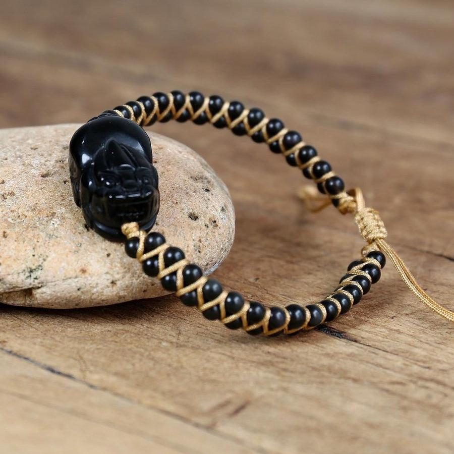 Vue d'ensemble du bracelet en obsidienne avec Pixiu central