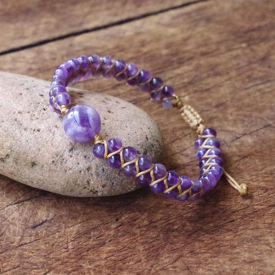 Bracelet en améthyste avec tressage main et perles violettes