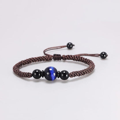 Vue d'ensemble du bracelet Shamballa en Œil de tigre bleu