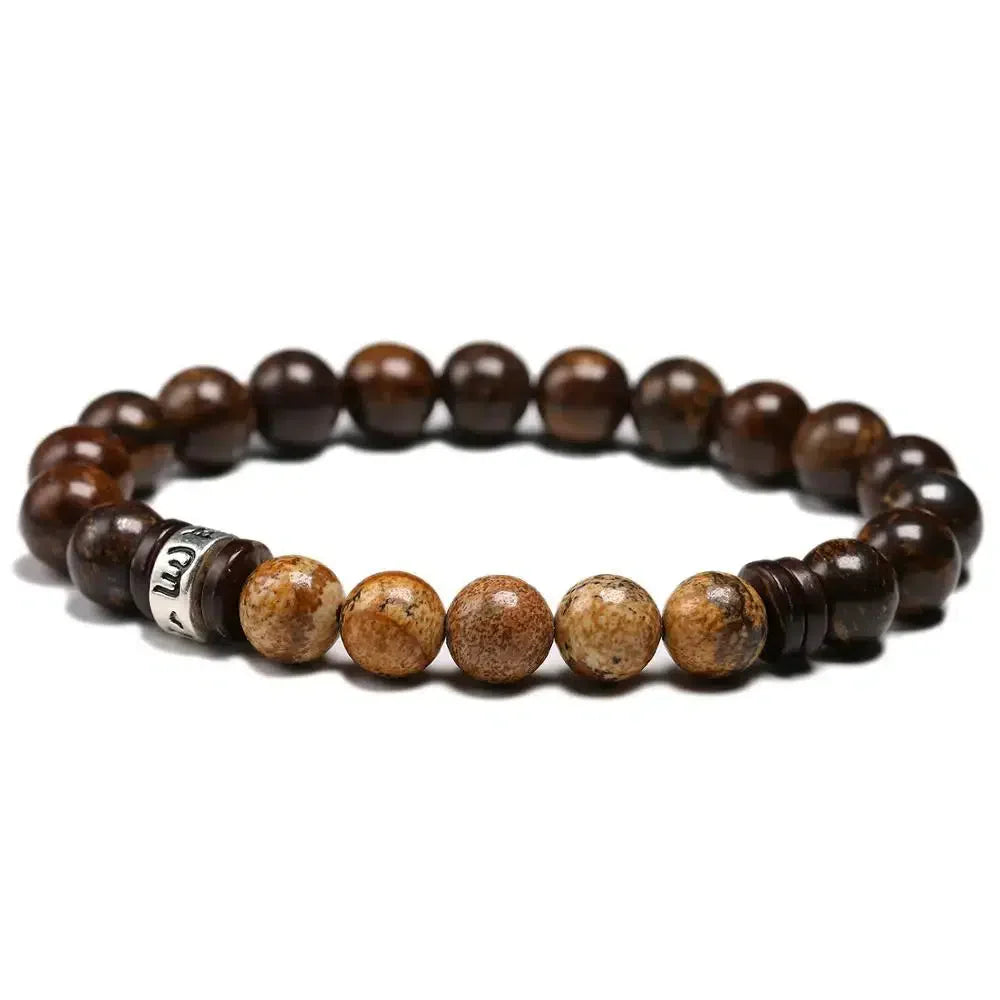 Bracelet tibétain avec perles de bronzite et mantra central