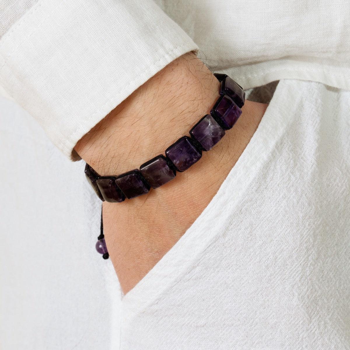 Bracelet Shamballa en améthyste avec perle gravée bouddhiste