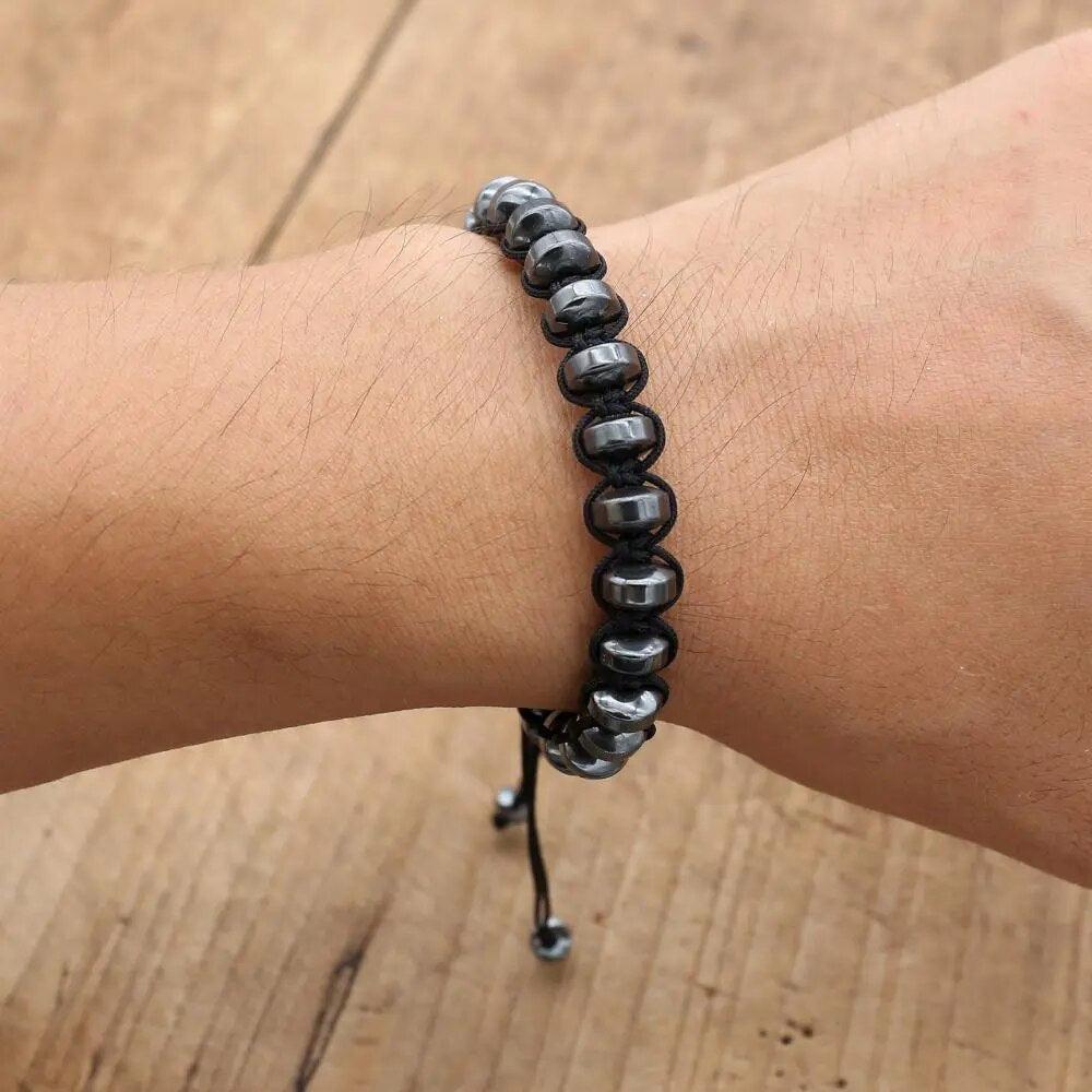 Bracelet en hématite avec nœud coulissant ajustable