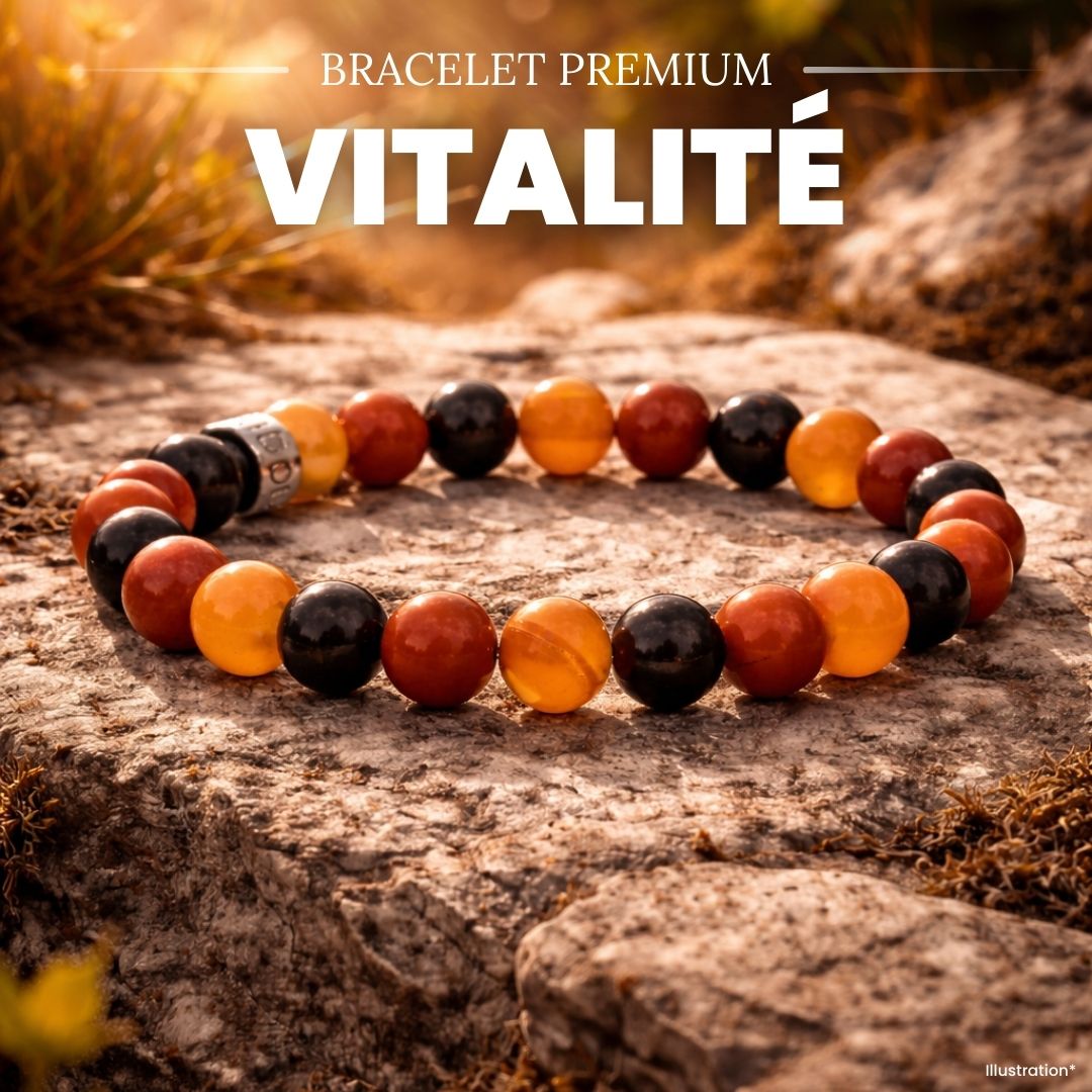 Bracelet vitalité avec pierres de 8 mm et perle argentée