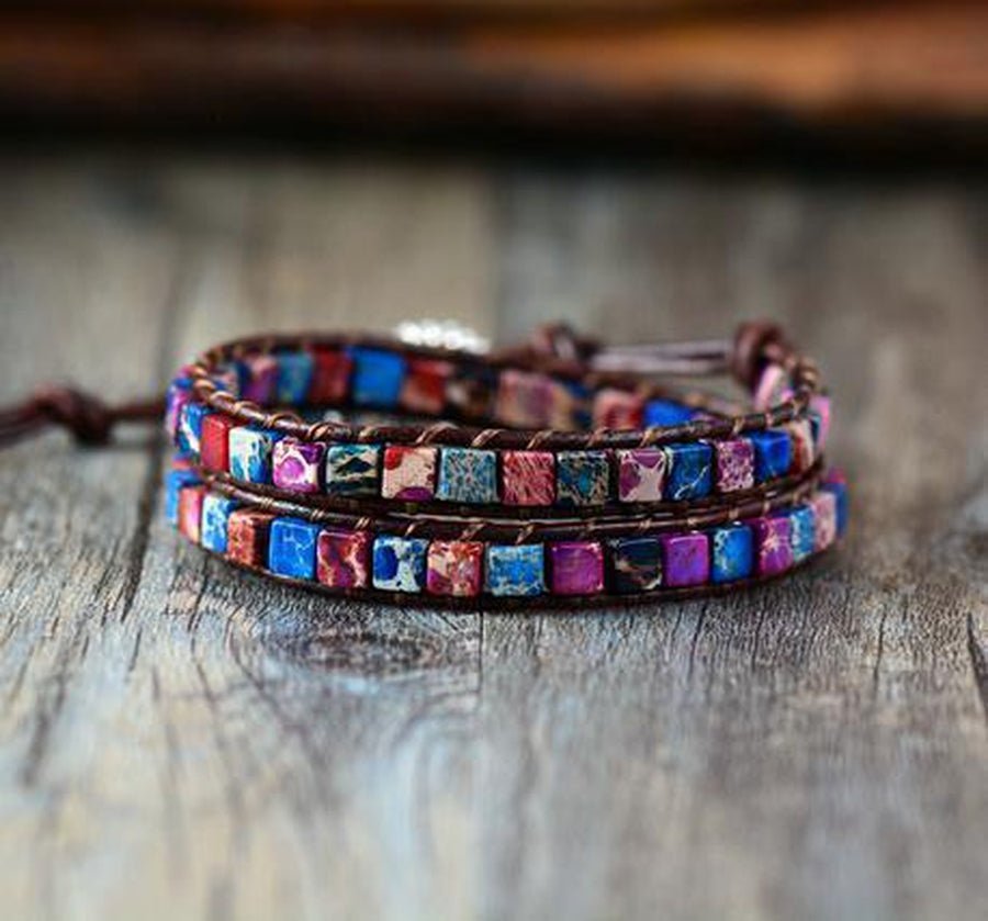 Ensemble de pierres de jaspe sur bracelet double rang