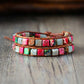 Bracelet en jaspe et cuir, motif lotus en acier inoxydable