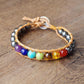 Bracelet en cuir avec perles de 7 chakras et hématite