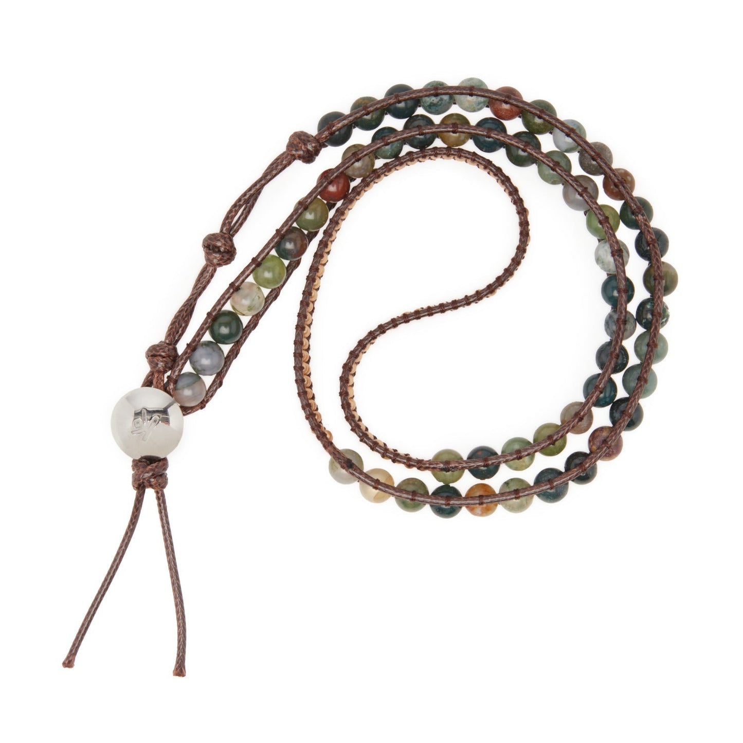 Bracelet wrap en agate indienne multicolore sur fond blanc