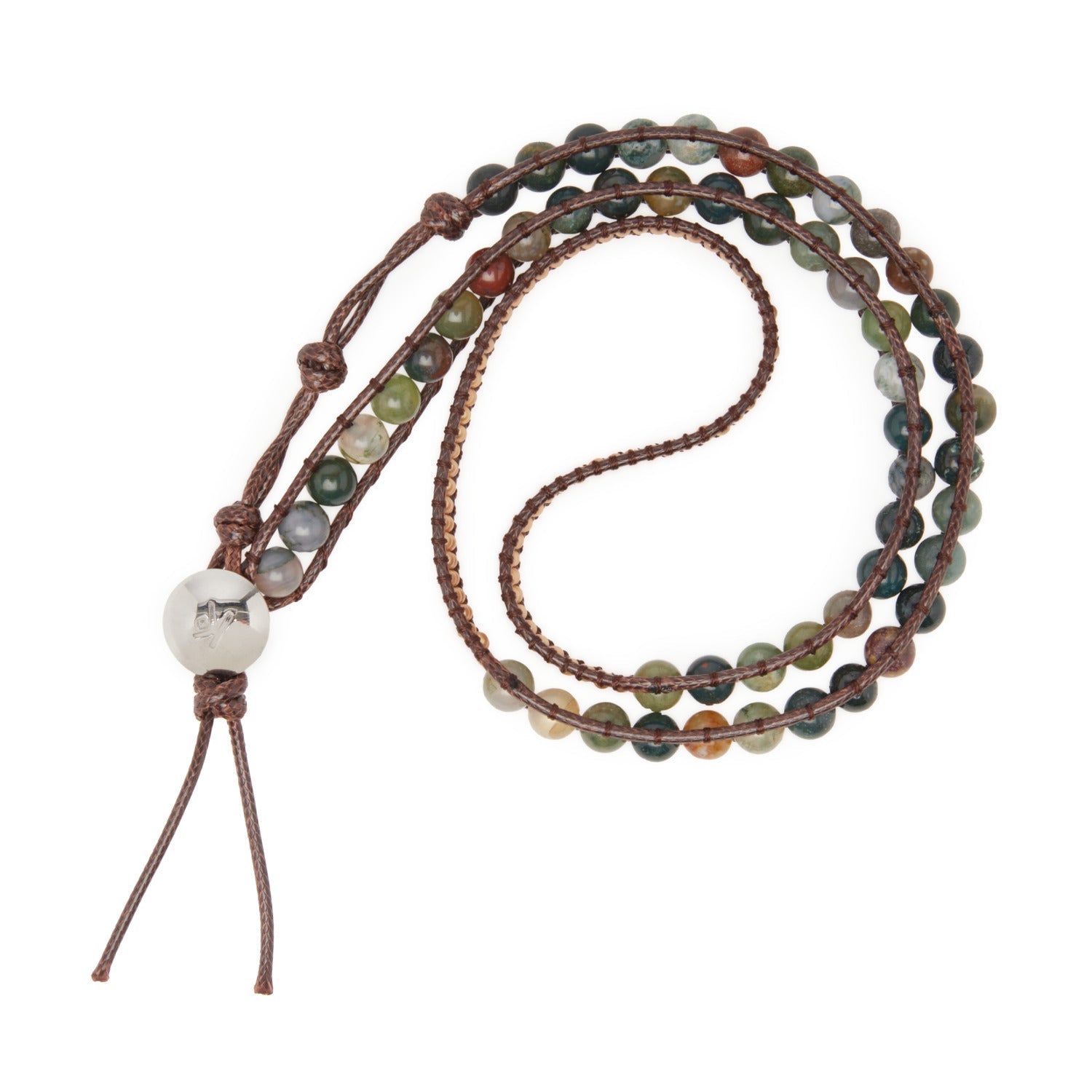 Bracelet wrap en agate indienne multicolore sur fond blanc