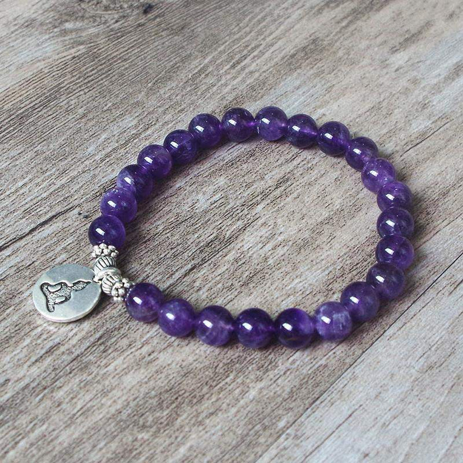 Bracelet en améthyste avec pendentif Bouddha gravé