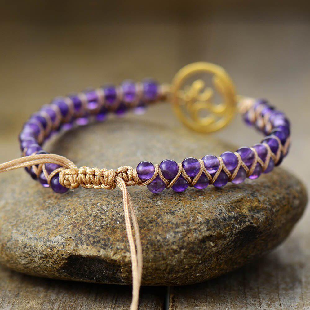 Bracelet double rangée avec symbole Om argenté