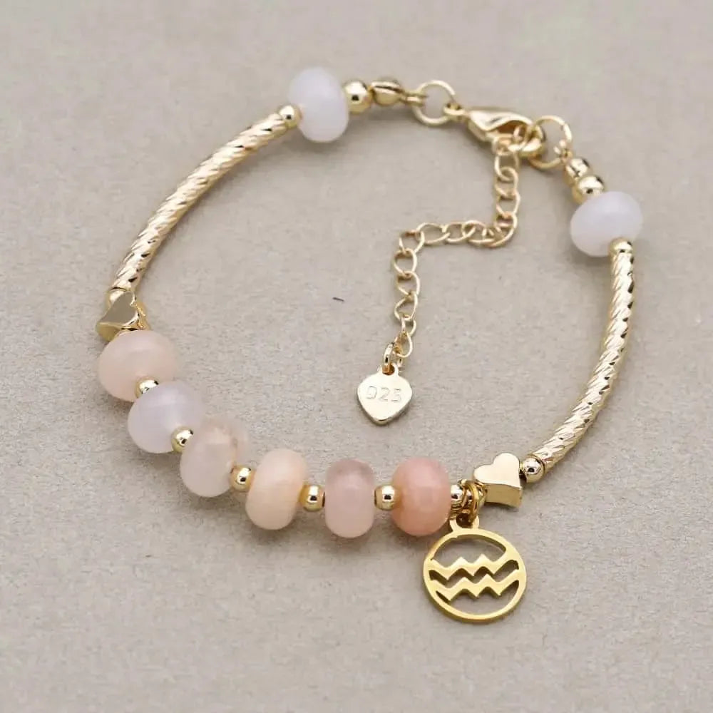 Vue d'ensemble du bracelet en aventurine rose et doré