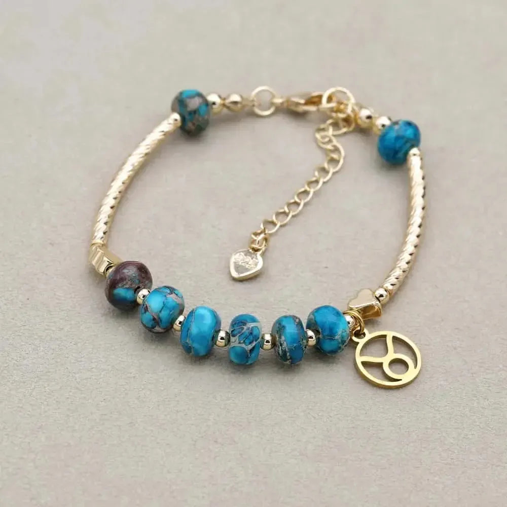 Bracelet zodiaque en jaspe impérial avec chaînette réglable