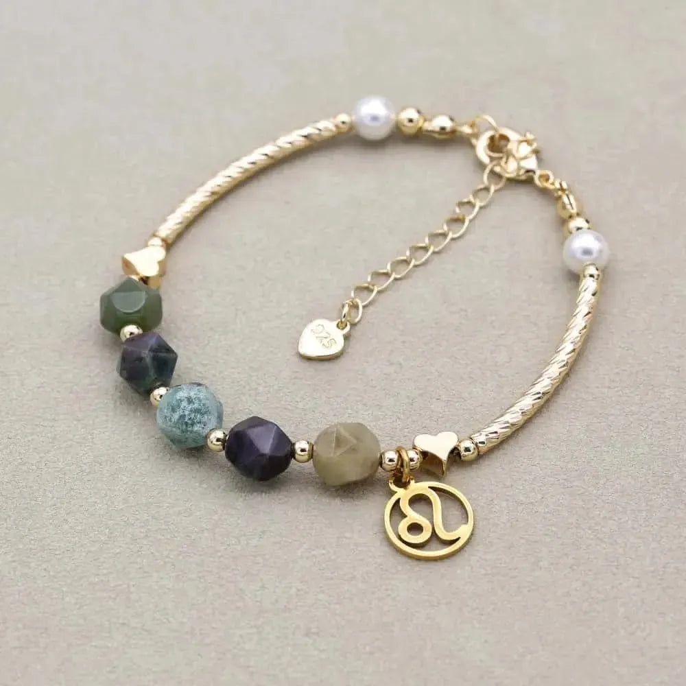Vue d'ensemble du bracelet zodiaque en jaspe indien et doré