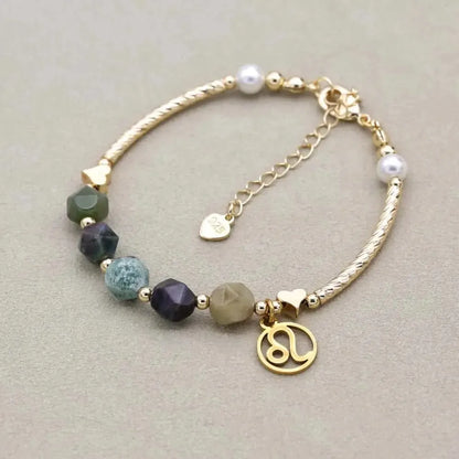 Vue d'ensemble du bracelet zodiaque en jaspe indien et doré