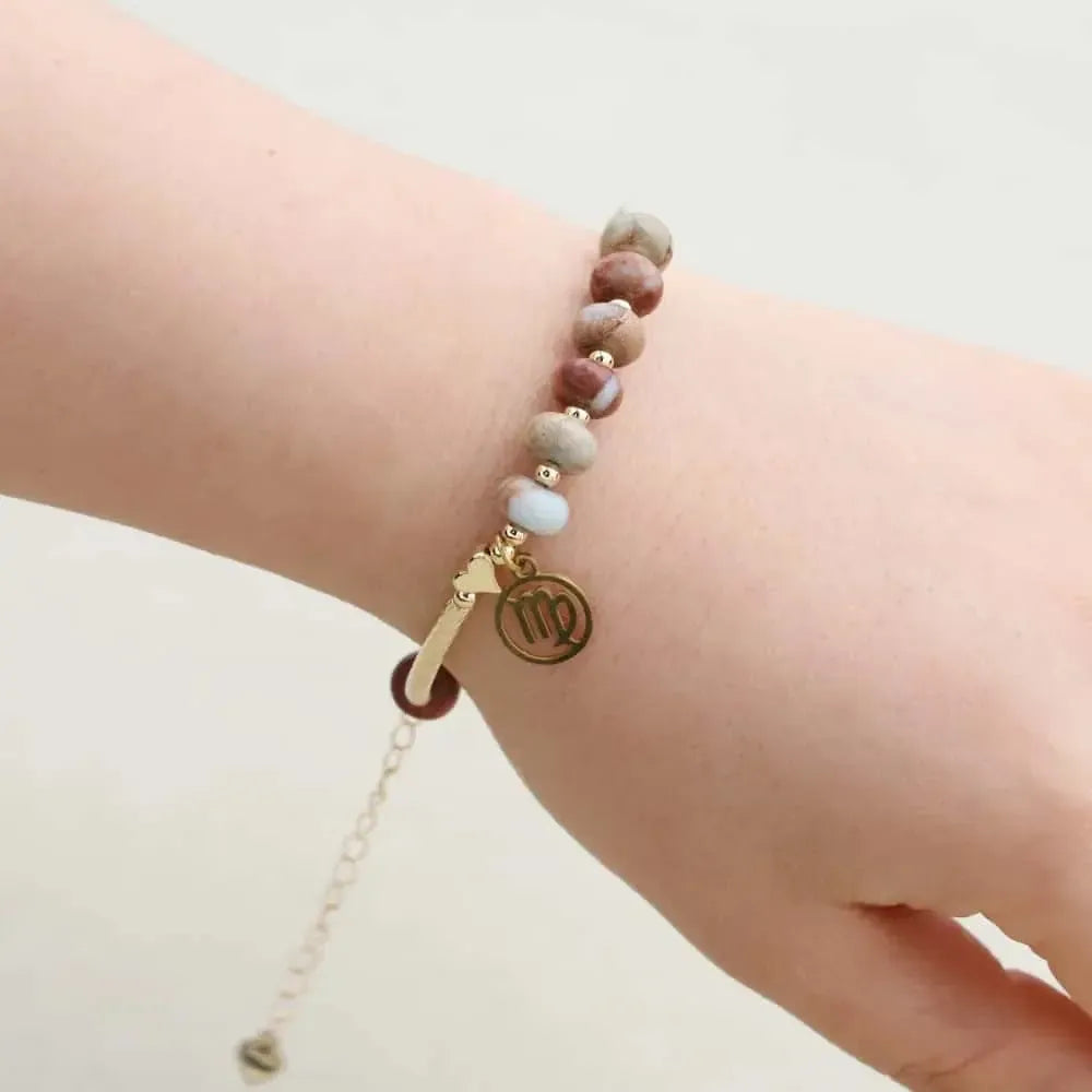 Bracelet en pierre de Shoushan avec médaillon zodiaque doré
