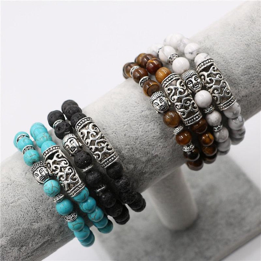 Bracelet double rangs avec pierres et tête de Bouddha