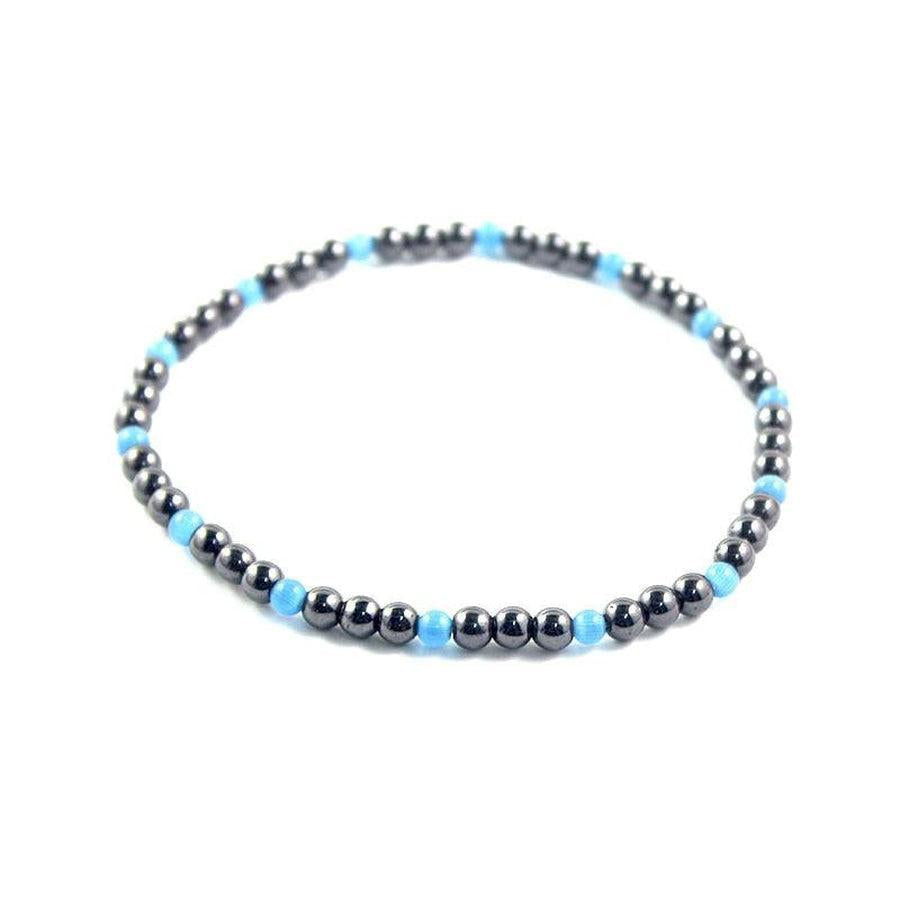 Bracelet de cheville en hématite, perles bleues et vertes