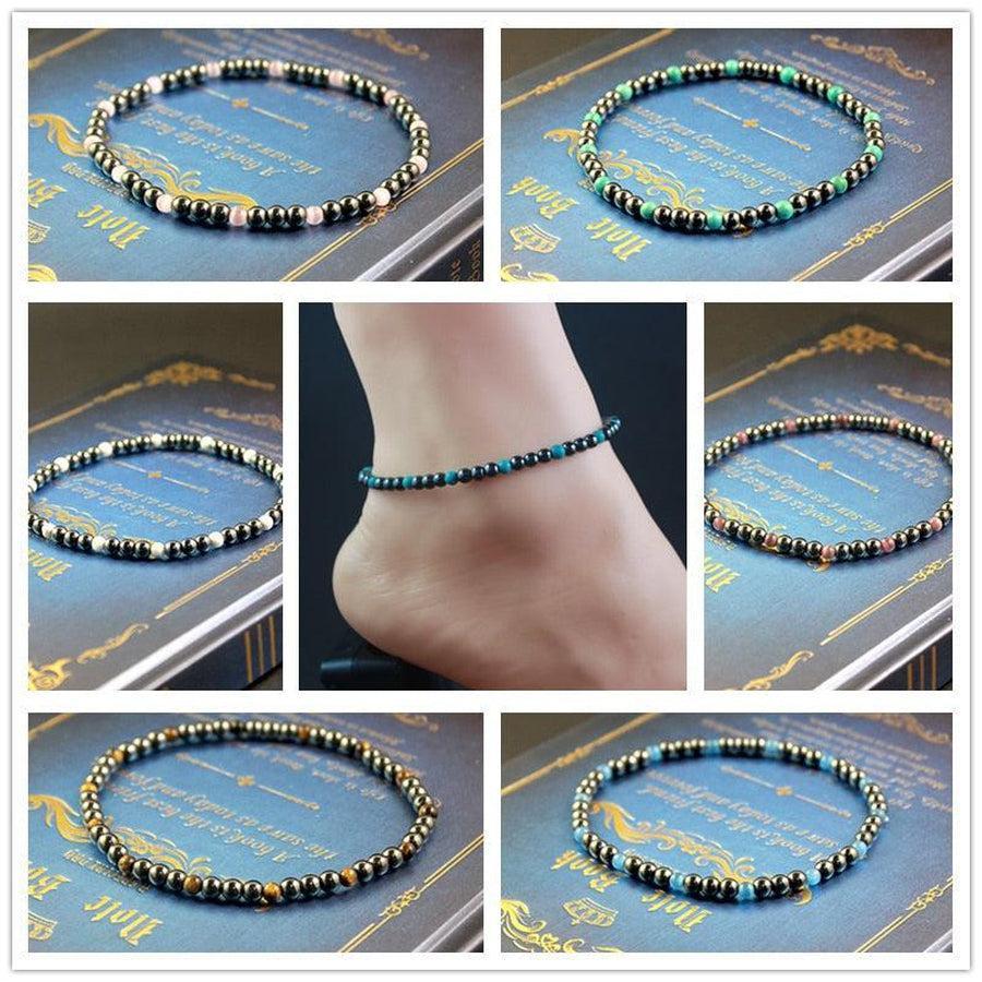 Ensemble de bracelets de cheville en hématite et pierres variées