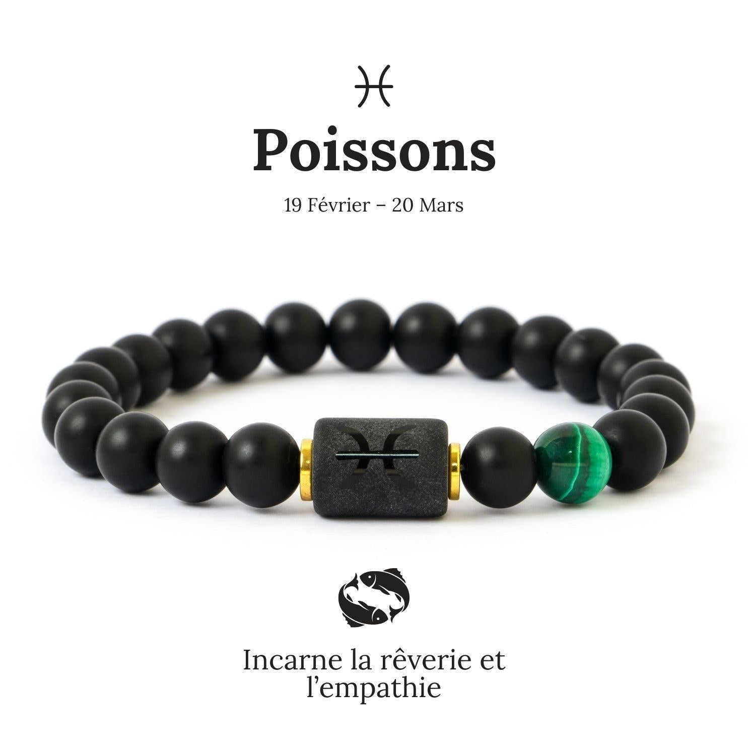 Bracelet astrologique avec perles noires et pierre naturelle pour chaque signe