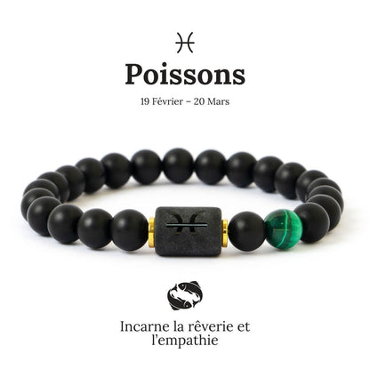 Bracelet astrologique avec perles noires et pierre naturelle pour chaque signe
