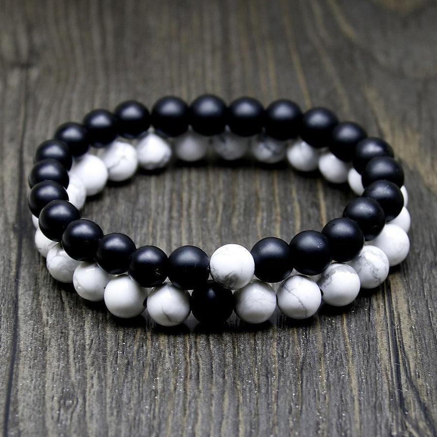 Bracelet en Howlite blanche marbrée, perles rondes de 8 mm