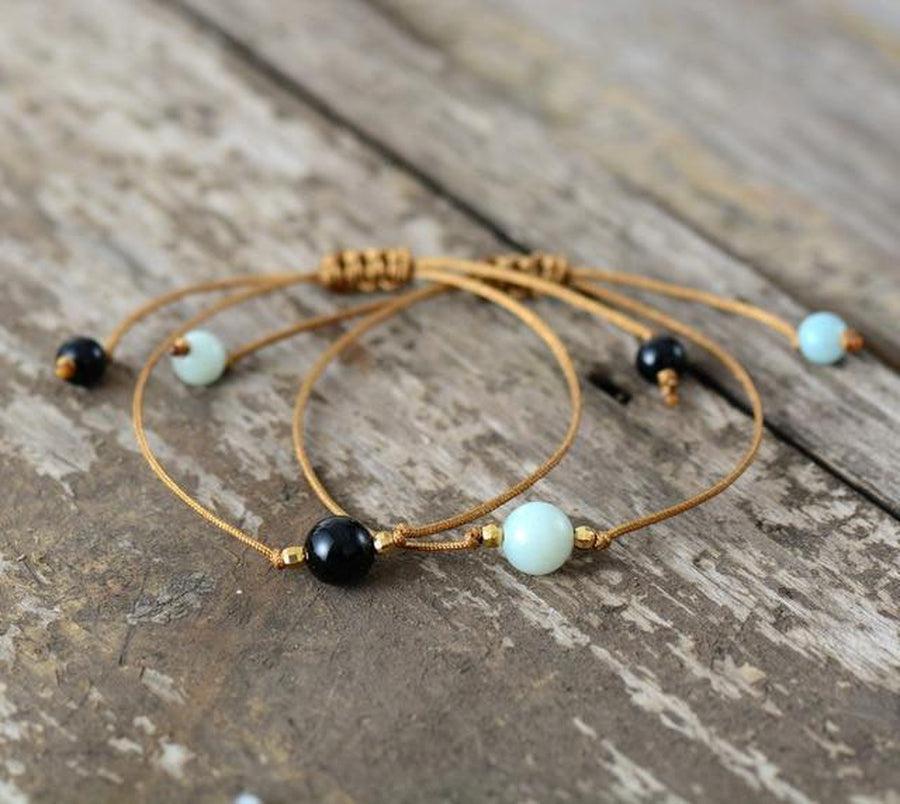 Bracelet en agate noire avec perles assorties aux extrémités
