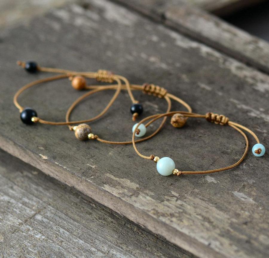 Bracelet en jaspe brun sur cordon tressé ajustable