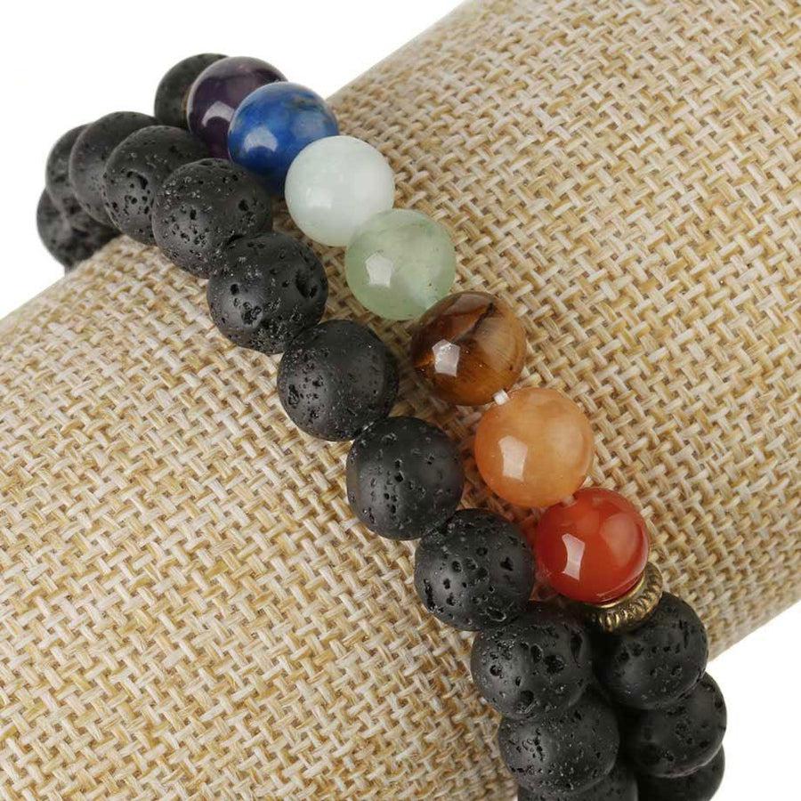 Bracelet 7 chakras en pierres colorées et lave