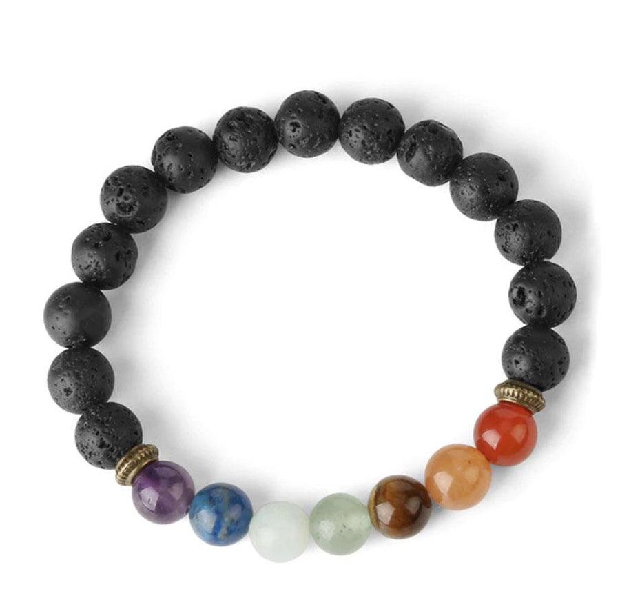 Détail des pierres de lave et chakras alignés