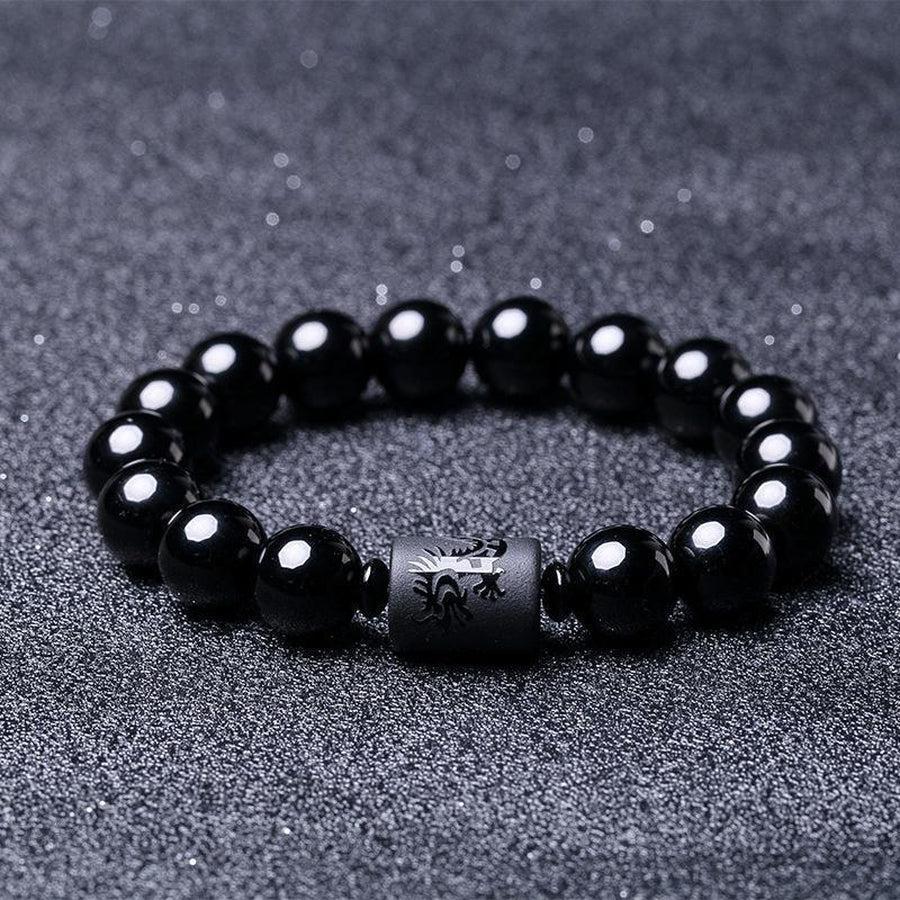 Bracelets en obsidienne noire avec gravures dragon et phénix