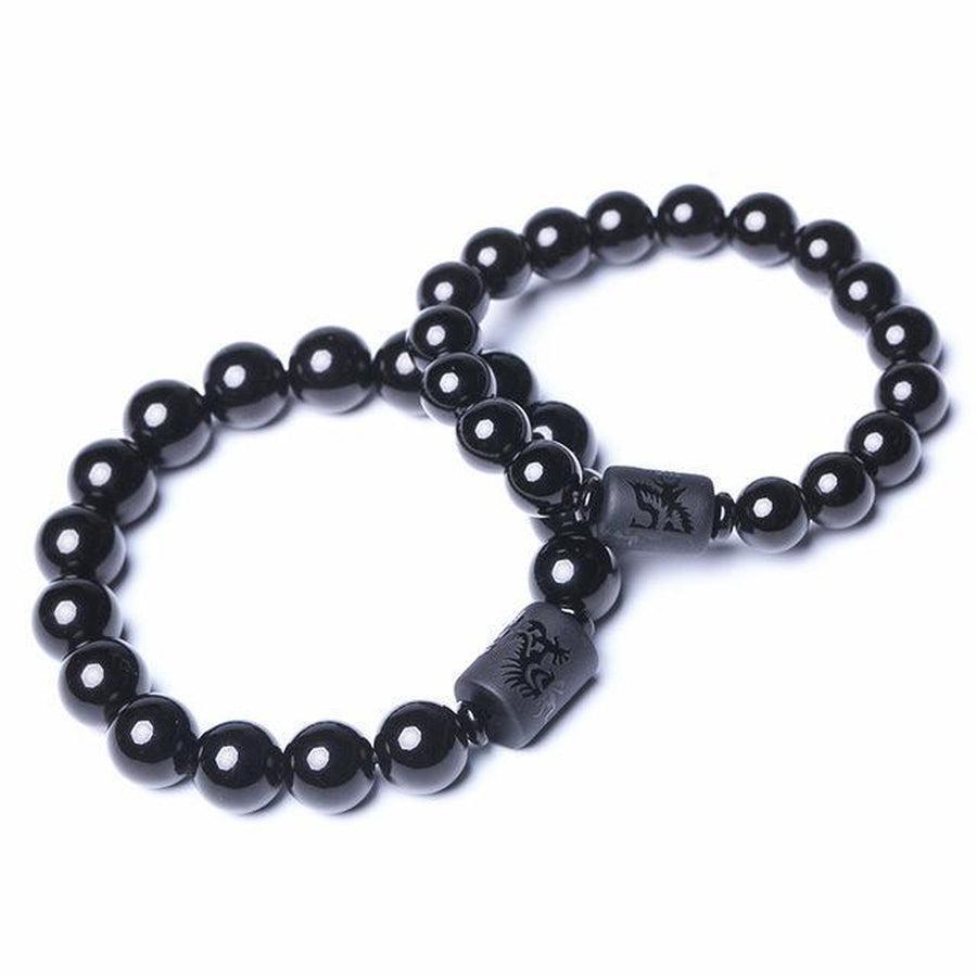 Bracelet homme avec perles de 12 mm et gravure dragon