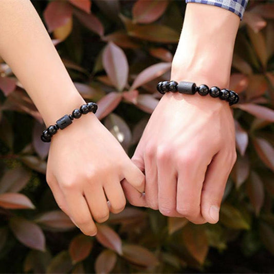 Duo de bracelets en obsidienne noire pour couple