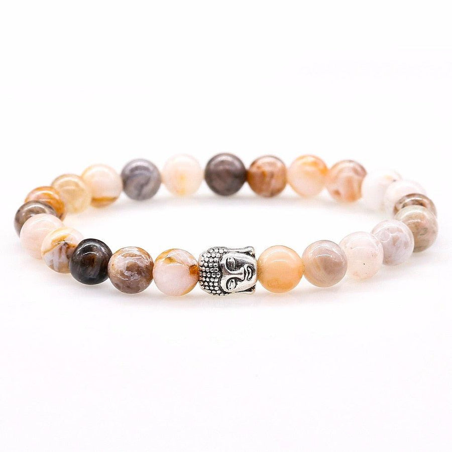 Bracelet en onyx multicolore avec tête de Bouddha dorée